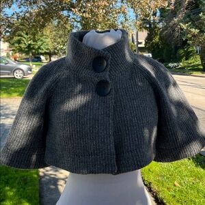 Theory Charcoal wool cropped Cape/bolero with Button Detail